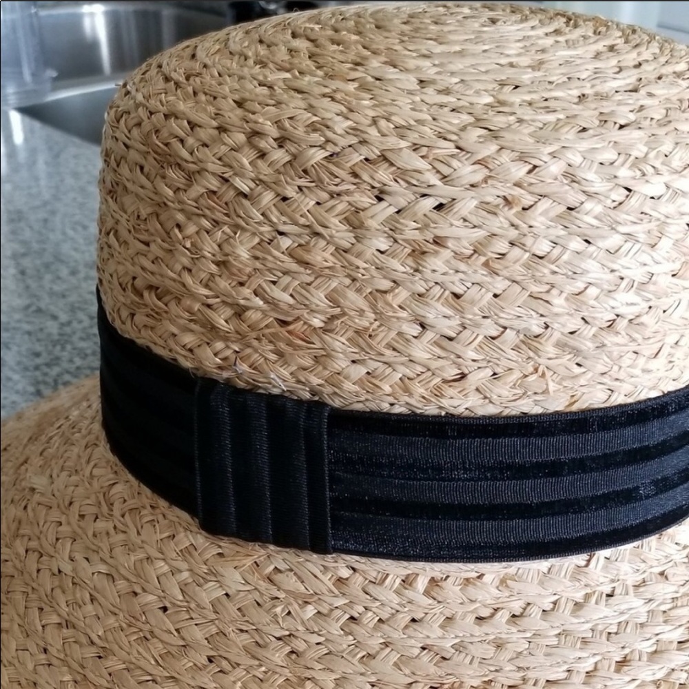 Beach Sun Hat Wide Brim Raffia Woven Ribbon - Picture 3 of 3
